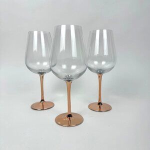 Set of 3 Rose Gold Metallic Stem & Base Red Wine Glasses